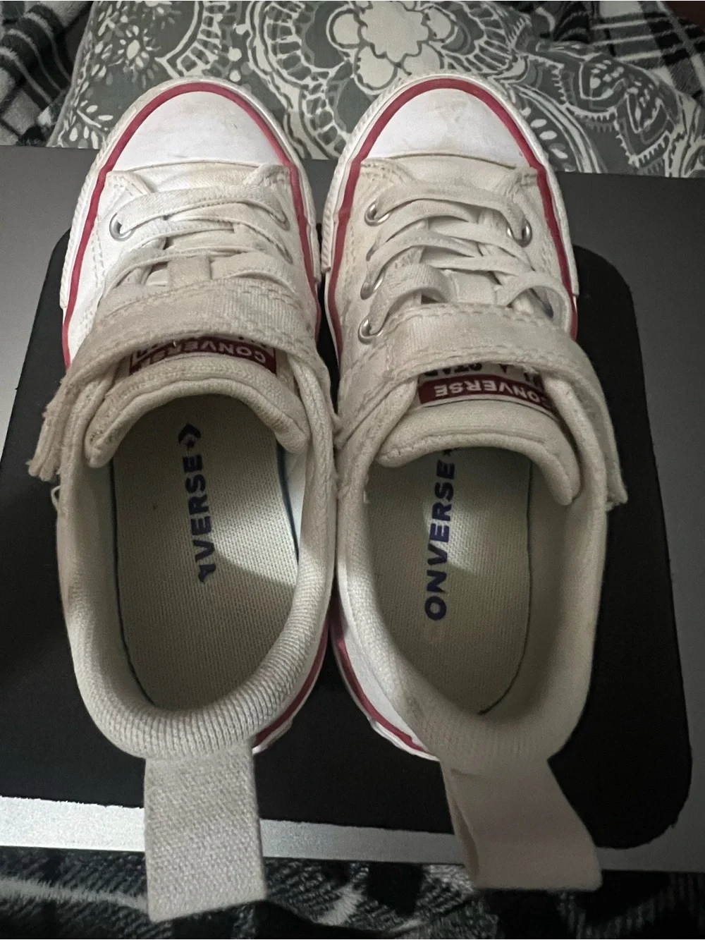 Kids Converse White Canvas Sneakers with Red Trim